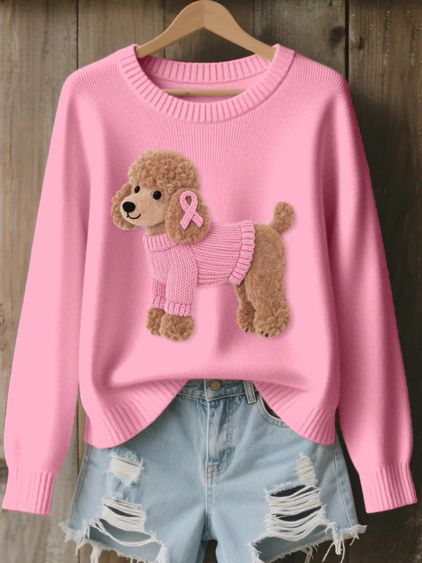 Womens 3D Printed Round Neck Chunky Knit Sweater