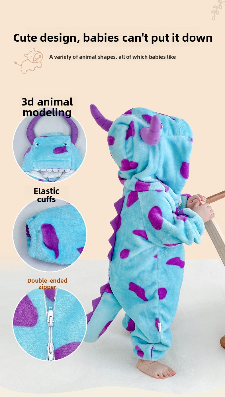 Newborn Baby Flannel Animal Hooded Romper Jumpsuit