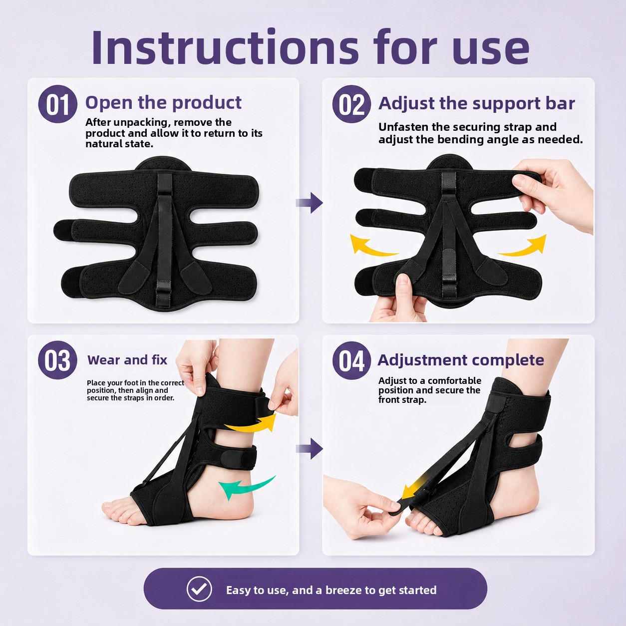 Adjustable Night Foot Splint for Ankle Correction and Plantar Fasciitis Relief with Massage Ball