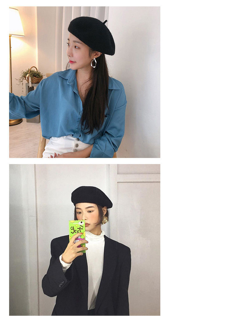 Retro Solid Color Wool Beret Hat for Women, Autumn Winter Adjustable Painter Cap