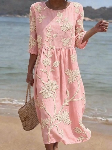 Women's floral print long-sleeved round-neck dress