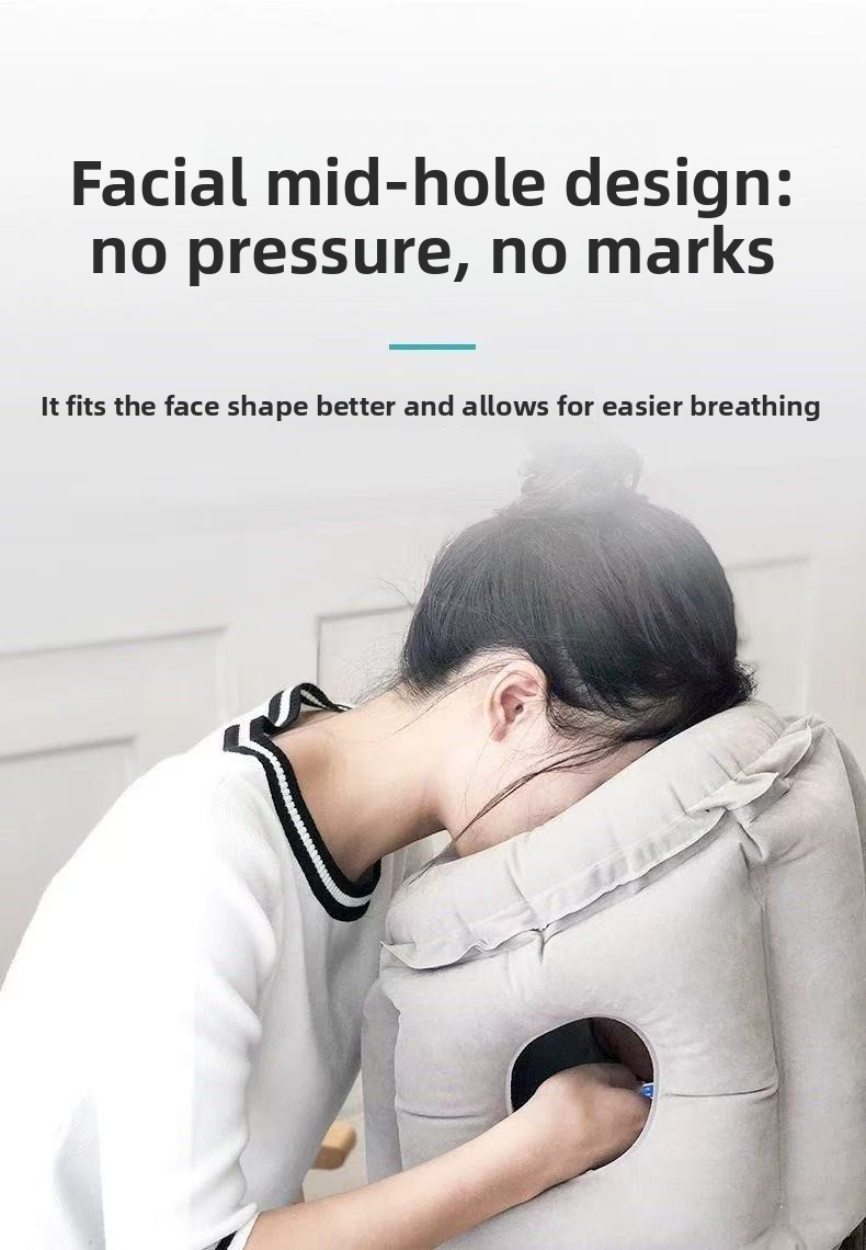 Inflatable Flocking Nap Pillow Hands-Free Travel Office Lying Down Rest Cushion