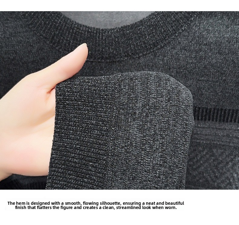 Men's Fleece Lined Striped Knit Sweater Crew Neck Long Sleeve Warm Pullover