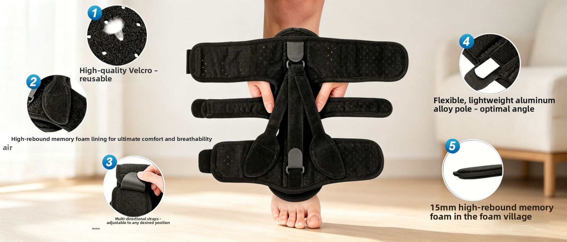 Adjustable Night Foot Splint for Ankle Correction and Plantar Fasciitis Relief with Massage Ball