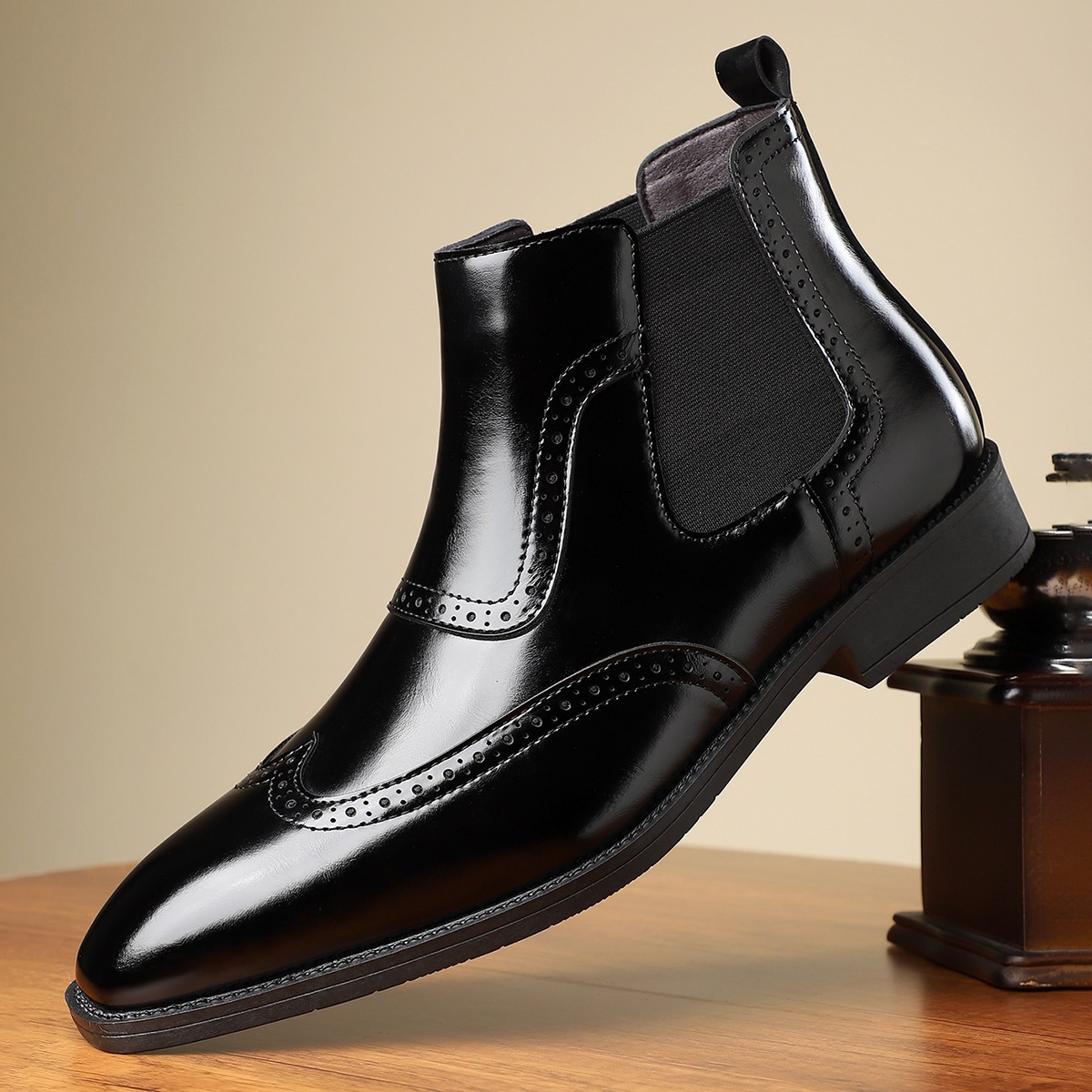 Men's PU Leather Slip-On Mid-Cut Martin Boots