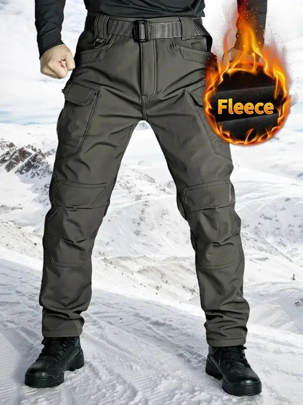 Men's Fleece Lined Waterproof Outdoor Hiking Pants, Warm Winter Insulated Snow Pant