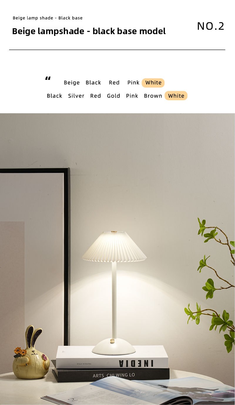 Bedroom Bedside Table Lamp, Pleated Ambiance Rechargeable Table Lamp