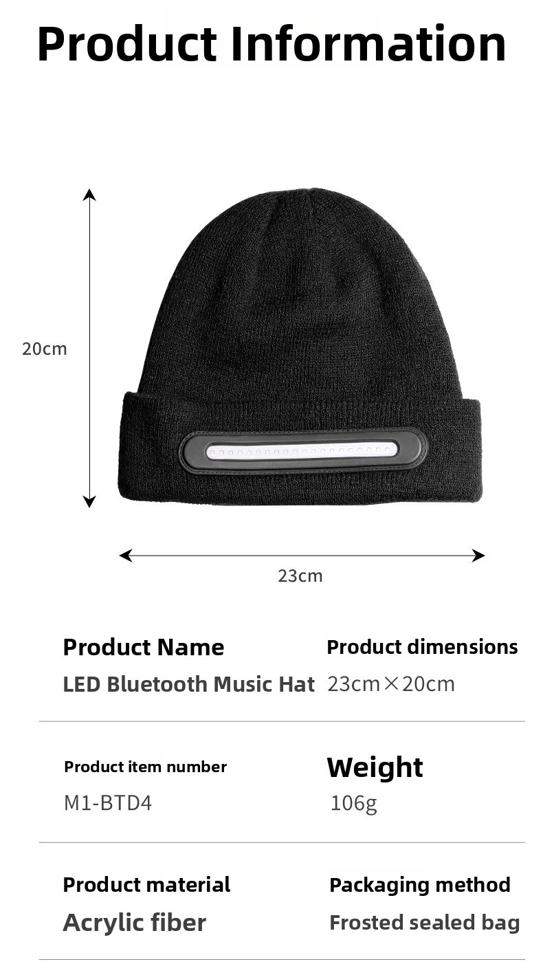 LED Bluetooth Music Light Up Knitted Hat Rechargeable
