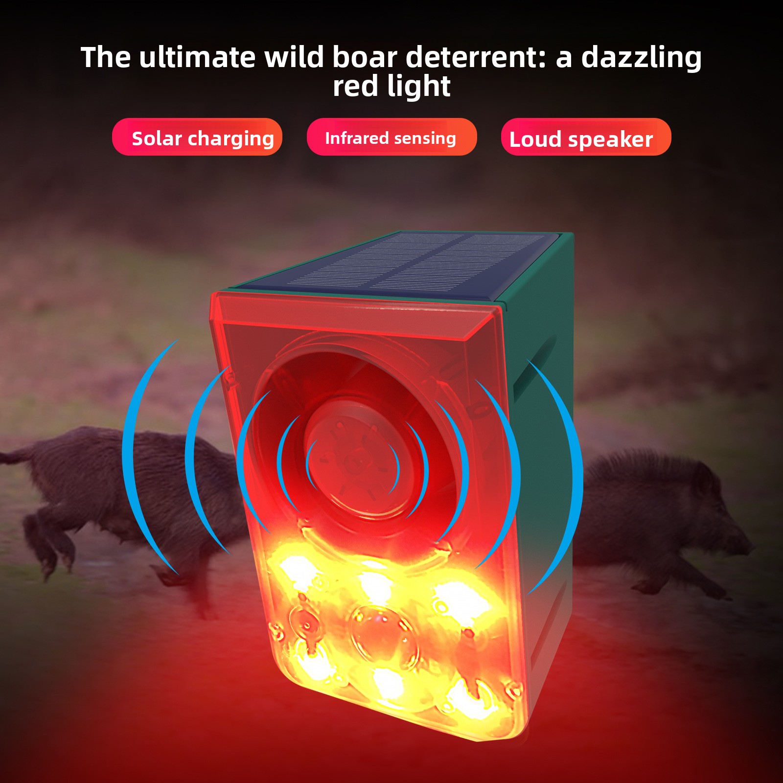 Solar-Powered Ultrasonic Animal Repeller with Flashing Light and Dog Barking Sound