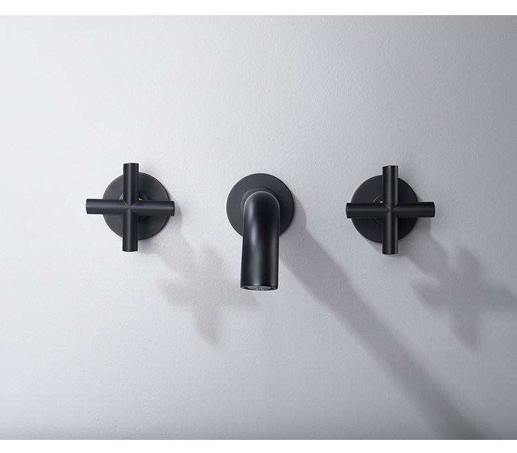 All-Copper Concealed Basin Mixer Tap Pre-Embedded Dual-Handle Wall-Mounted Three-Hole Faucet