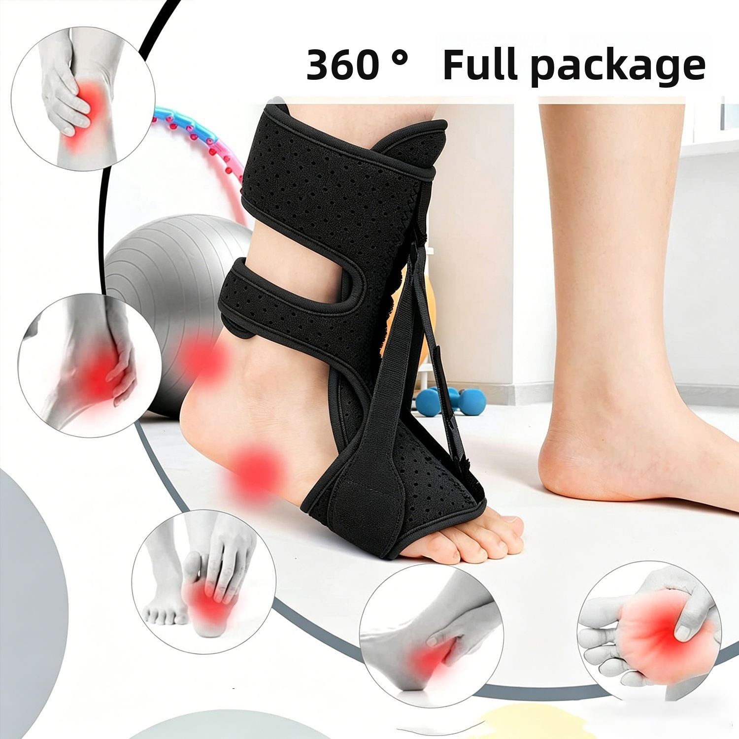 Adjustable Night Foot Splint for Ankle Correction and Plantar Fasciitis Relief with Massage Ball