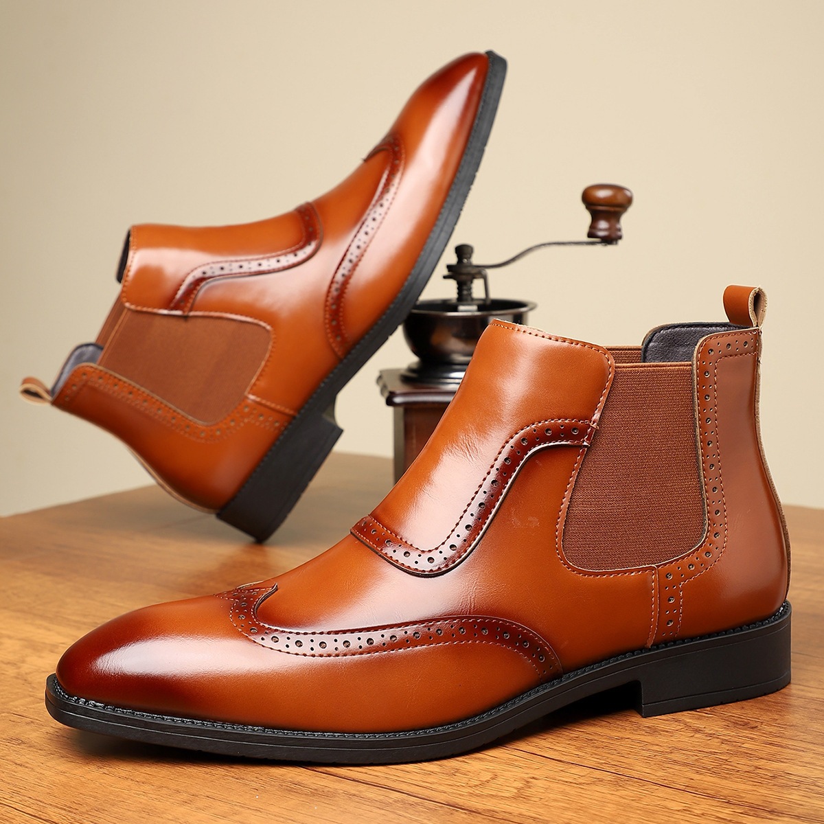 Men's PU Leather Slip-On Mid-Cut Martin Boots
