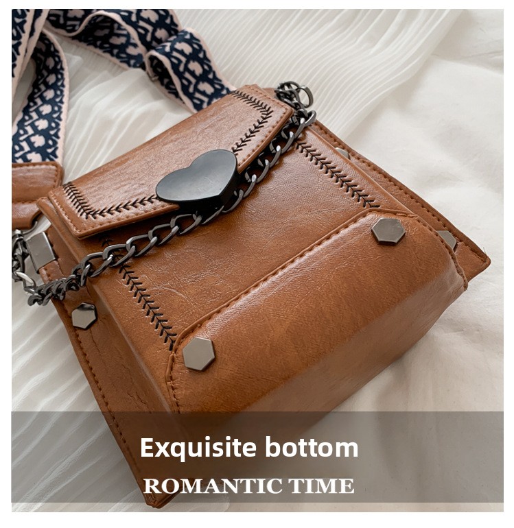 Women Textured PU Leather Small Square Crossbody Bag with Wide Shoulder Strap