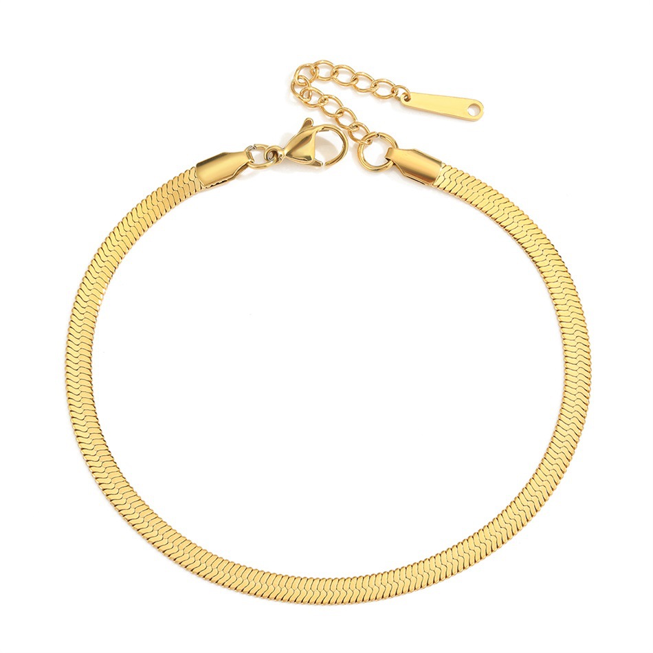 Women's Titanium Steel Snake Bone Chain Anklet Gold Silver Simple Adjustable Foot Jewelry