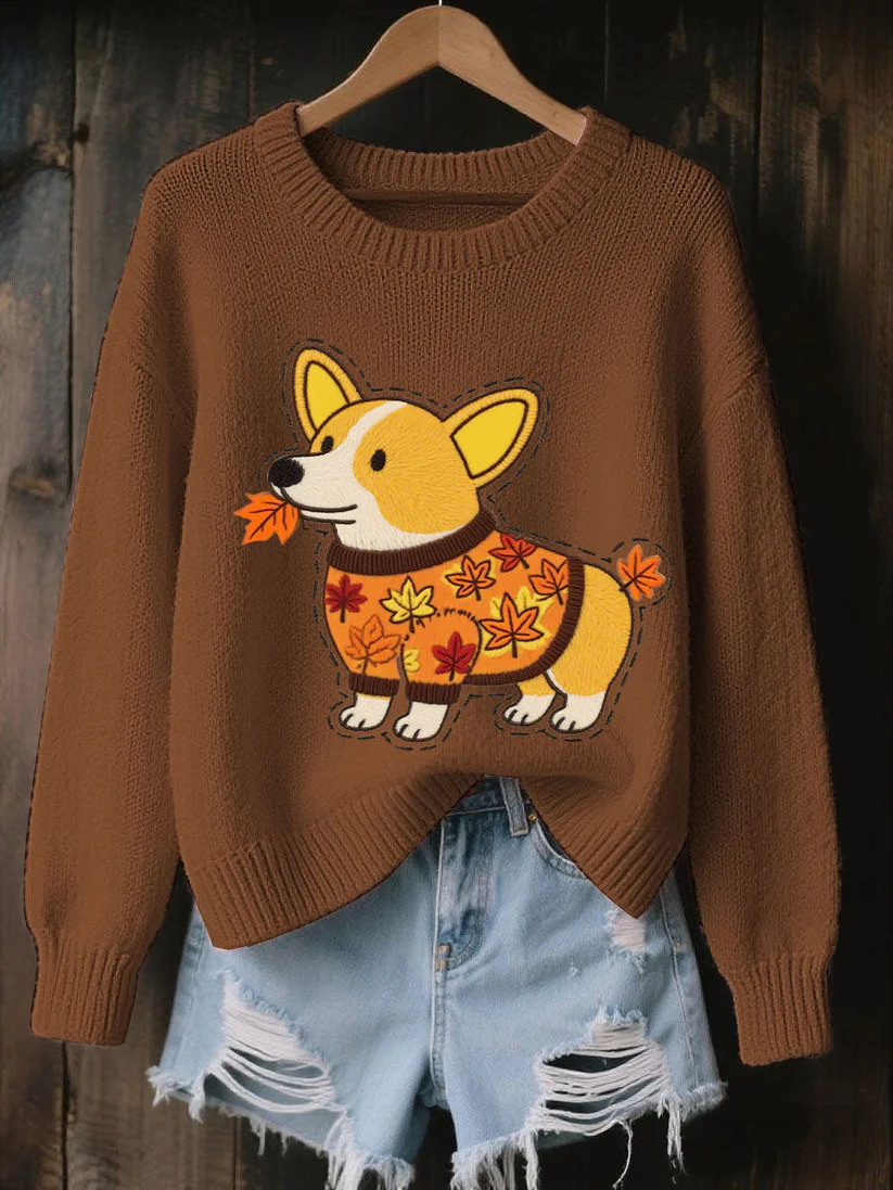 Womens 3D Printed Round Neck Chunky Knit Sweater