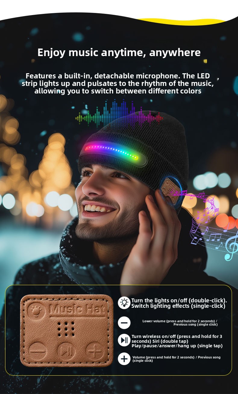 LED Bluetooth Music Light Up Knitted Hat Rechargeable