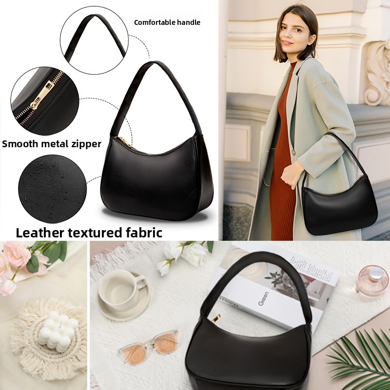 PU Leather Women's Underarm Bag Large Capacity Zipper Tote Handbag