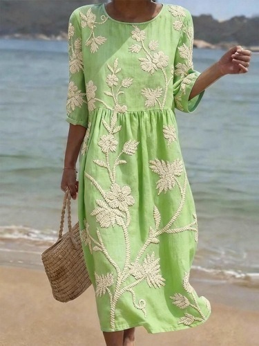 Women's floral print long-sleeved round-neck dress