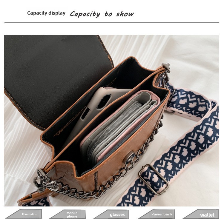 Women Textured PU Leather Small Square Crossbody Bag with Wide Shoulder Strap