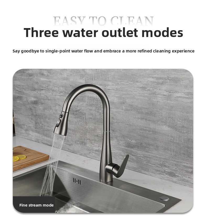 304 Stainless Steel Pull-Out Kitchen Sink Faucet with Universal Rotation Gunmetal Gray
