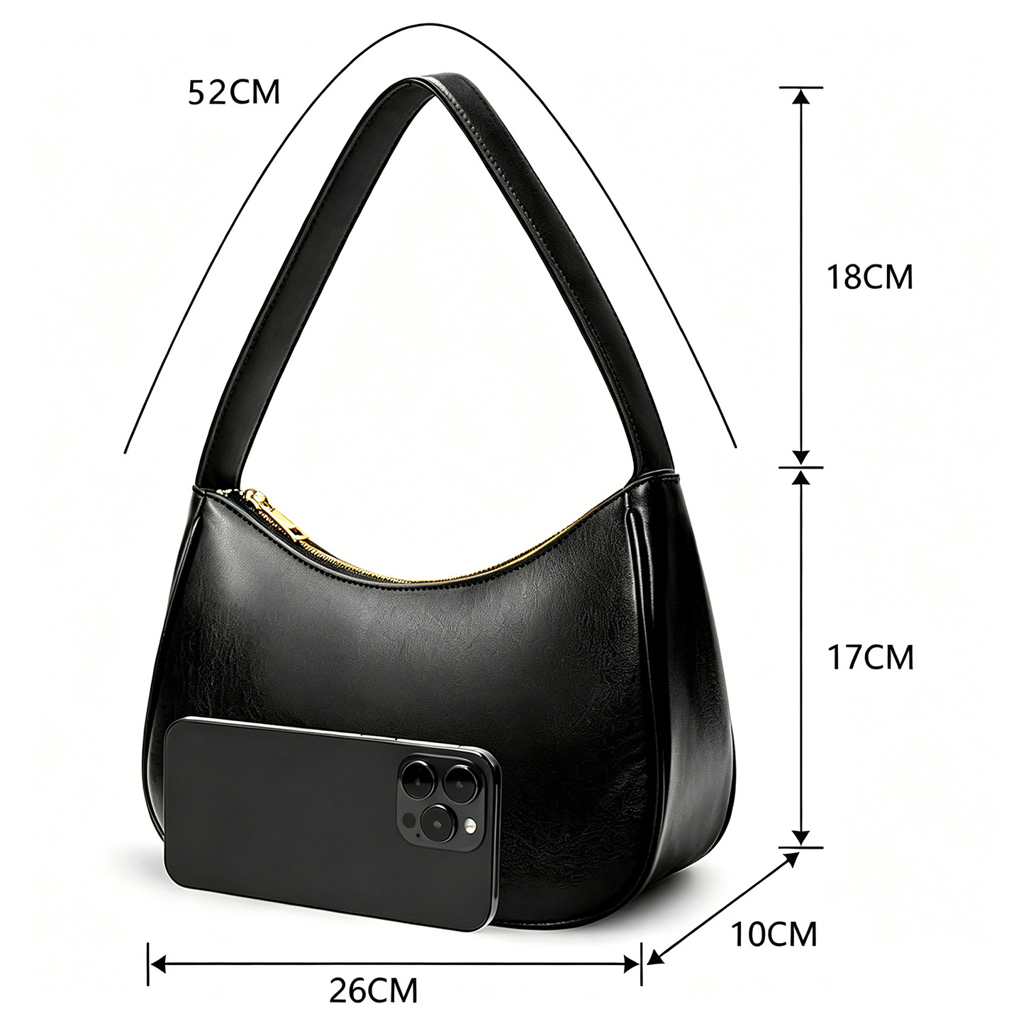 PU Leather Women's Underarm Bag Large Capacity Zipper Tote Handbag