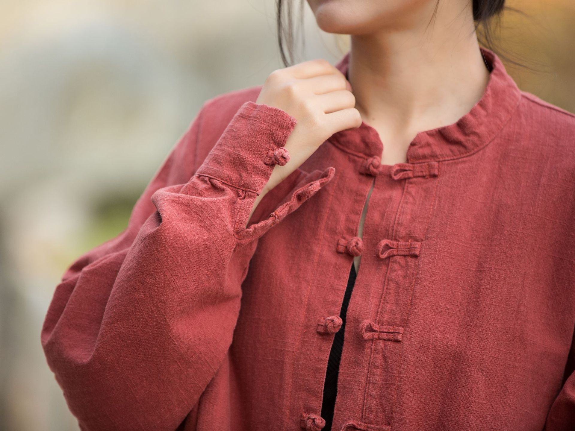 Women's Ramie Cotton Blend Sand-Washed Distressed Stand Collar Cardigan Jacket