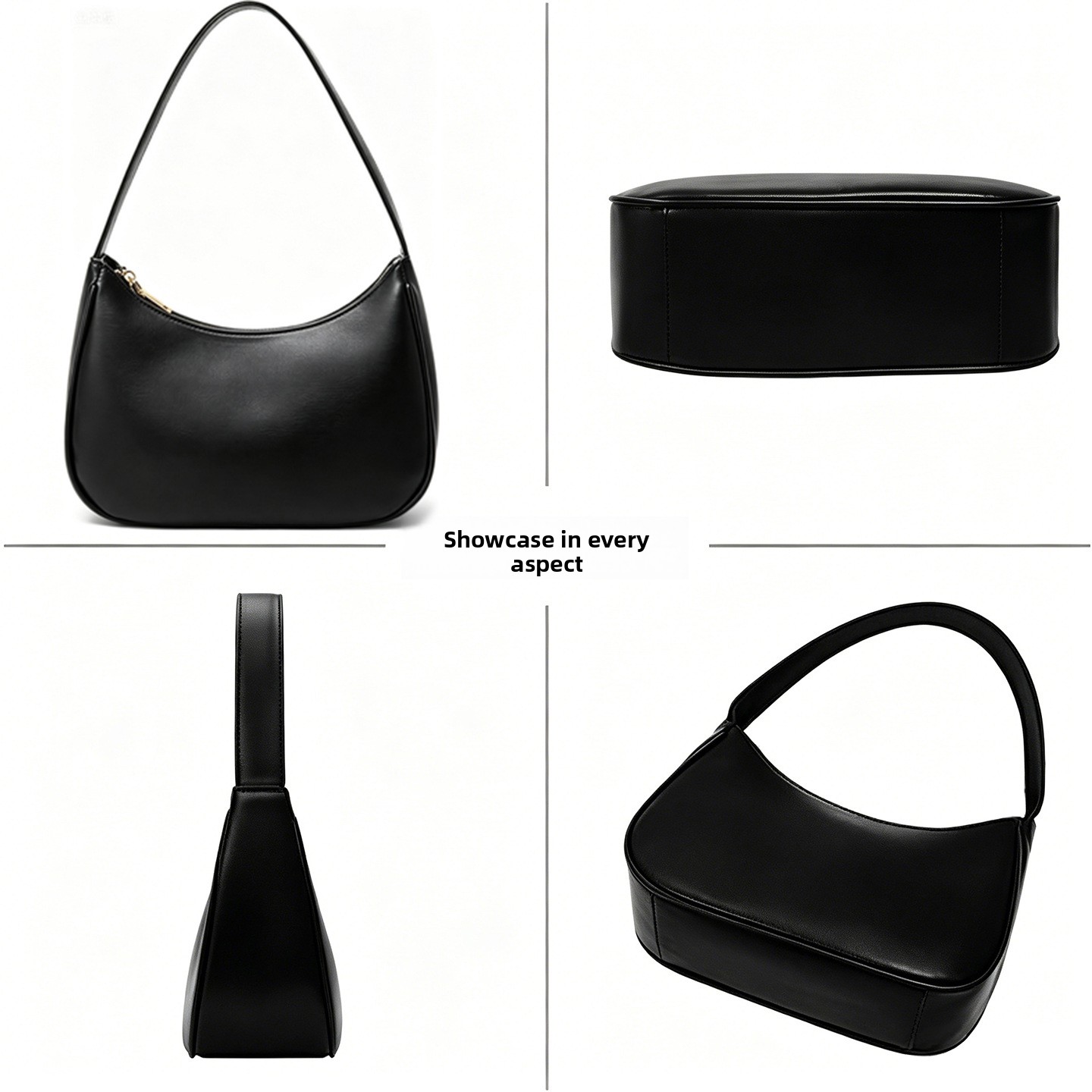 PU Leather Women's Underarm Bag Large Capacity Zipper Tote Handbag