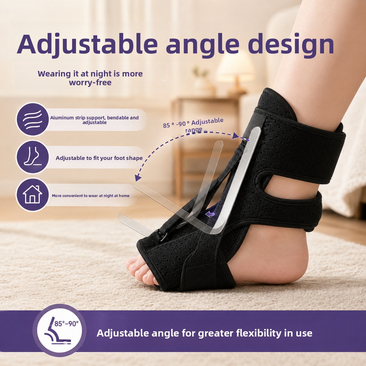 Adjustable Night Foot Splint for Ankle Correction and Plantar Fasciitis Relief with Massage Ball