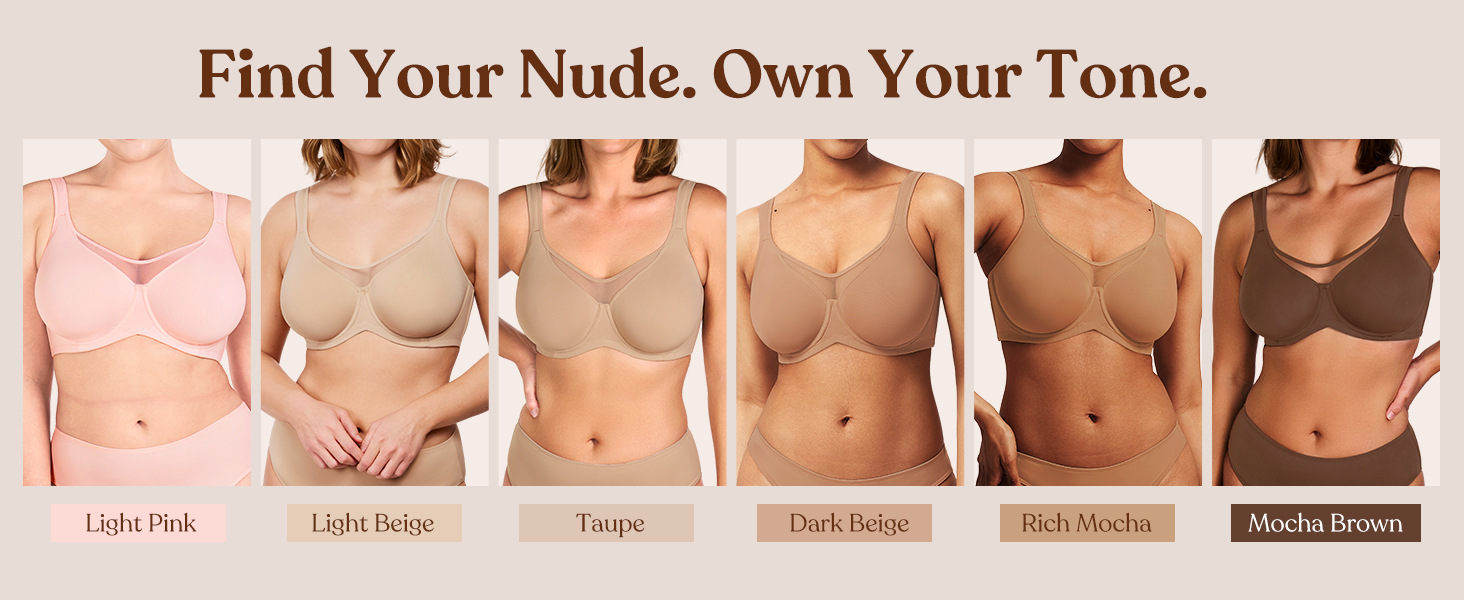 Women's Plus Size Full Cup Underwire Bra Unlined Breathable T-Shirt Bra with Wide Size Range