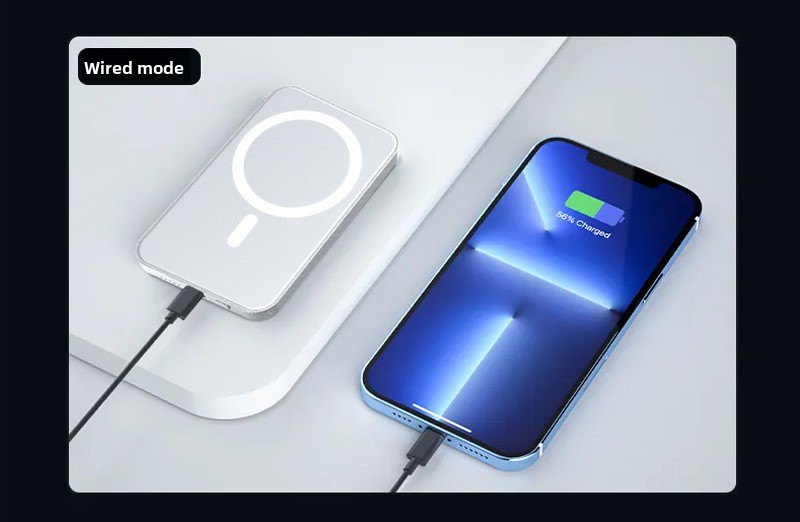 Two-way fast charging treasure with magnetic suction card bag