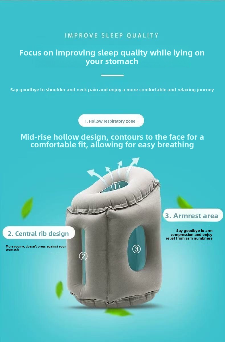 Inflatable Flocking Nap Pillow Hands-Free Travel Office Lying Down Rest Cushion