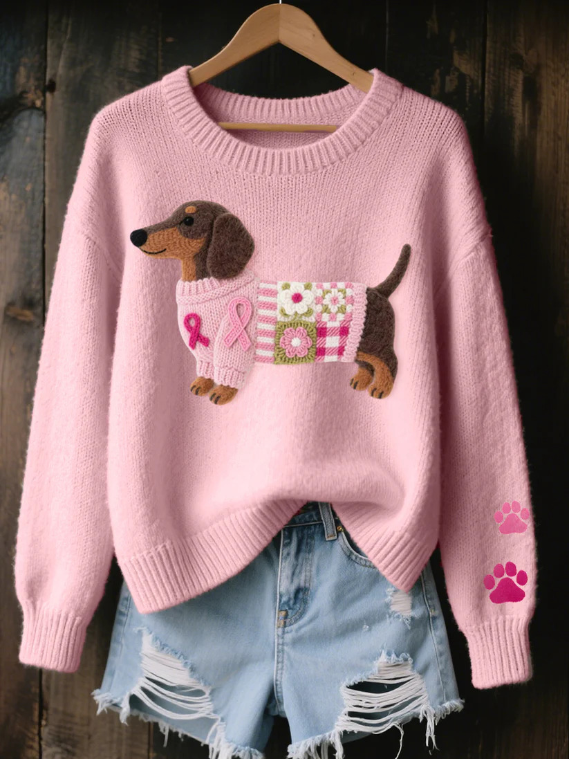 Womens 3D Printed Round Neck Chunky Knit Sweater