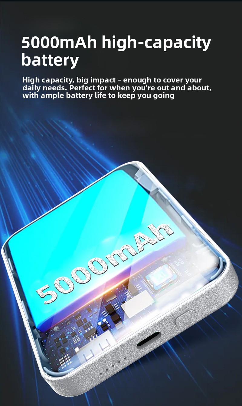 Two-way fast charging treasure with magnetic suction card bag