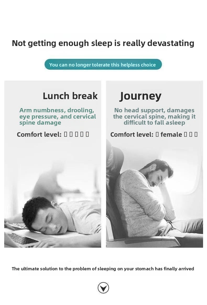 Inflatable Flocking Nap Pillow Hands-Free Travel Office Lying Down Rest Cushion