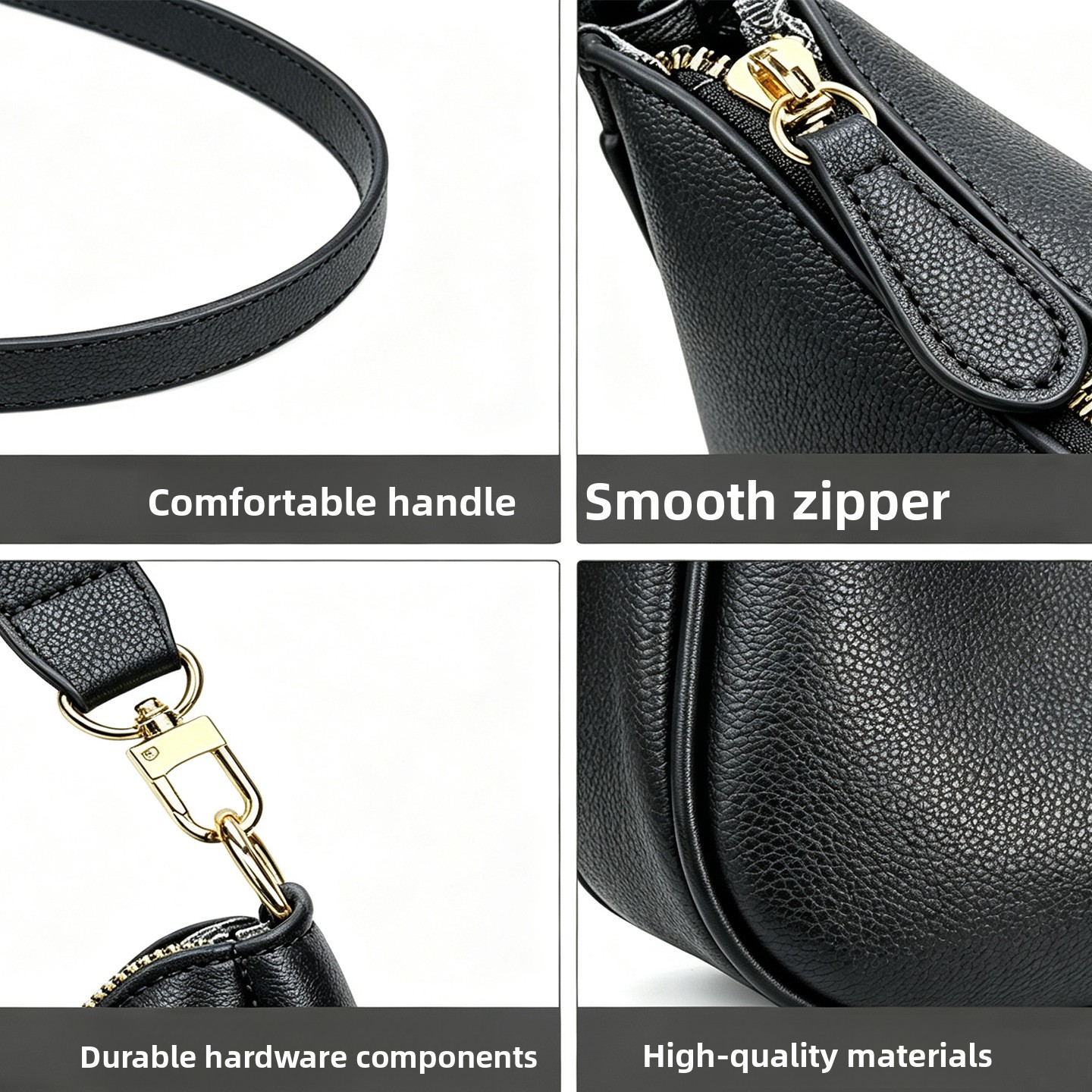 PU Leather Women's Underarm Bag Large Capacity Zipper Tote Handbag