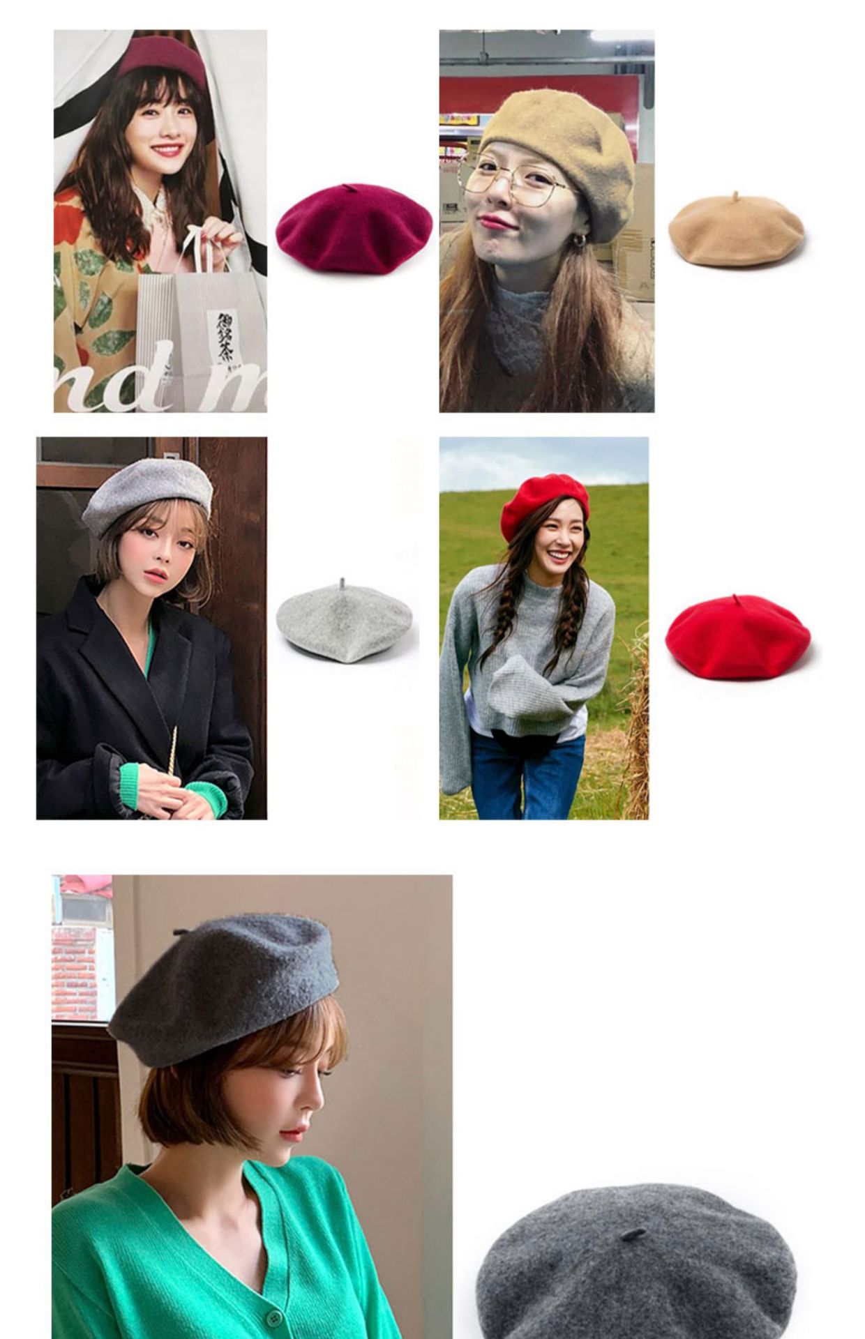 Retro Solid Color Wool Beret Hat for Women, Autumn Winter Adjustable Painter Cap