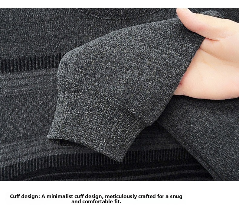 Men's Fleece Lined Striped Knit Sweater Crew Neck Long Sleeve Warm Pullover