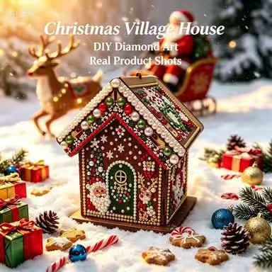 DIY Diamond Painting Kit Christmas House Rhinestone Art Hanging Ornament