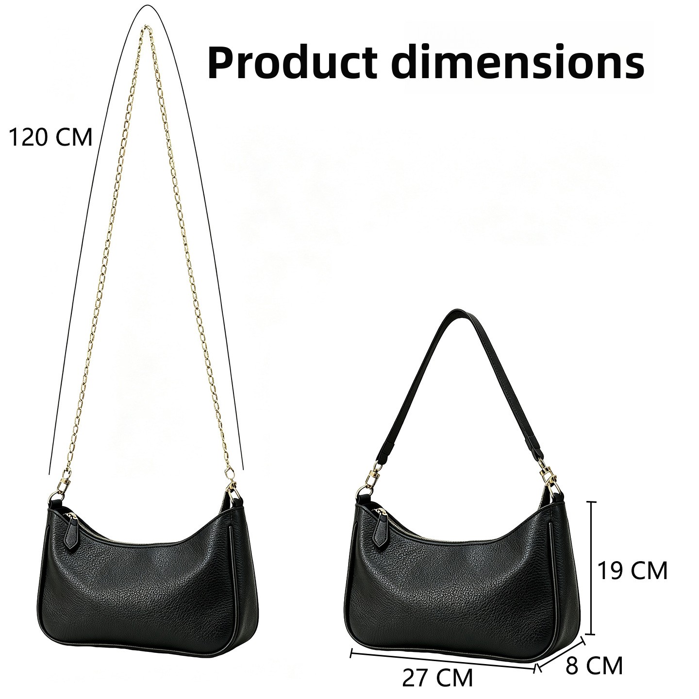 PU Leather Women's Underarm Bag Large Capacity Zipper Tote Handbag
