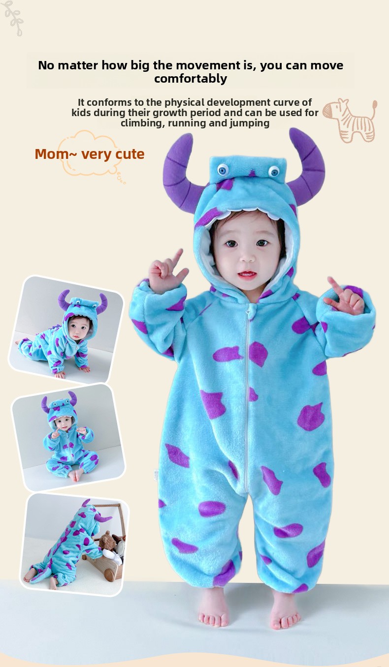 Newborn Baby Flannel Animal Hooded Romper Jumpsuit