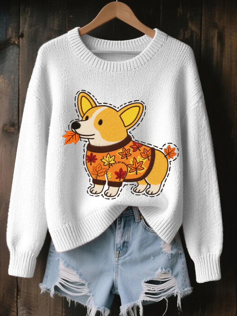 Womens 3D Printed Round Neck Chunky Knit Sweater