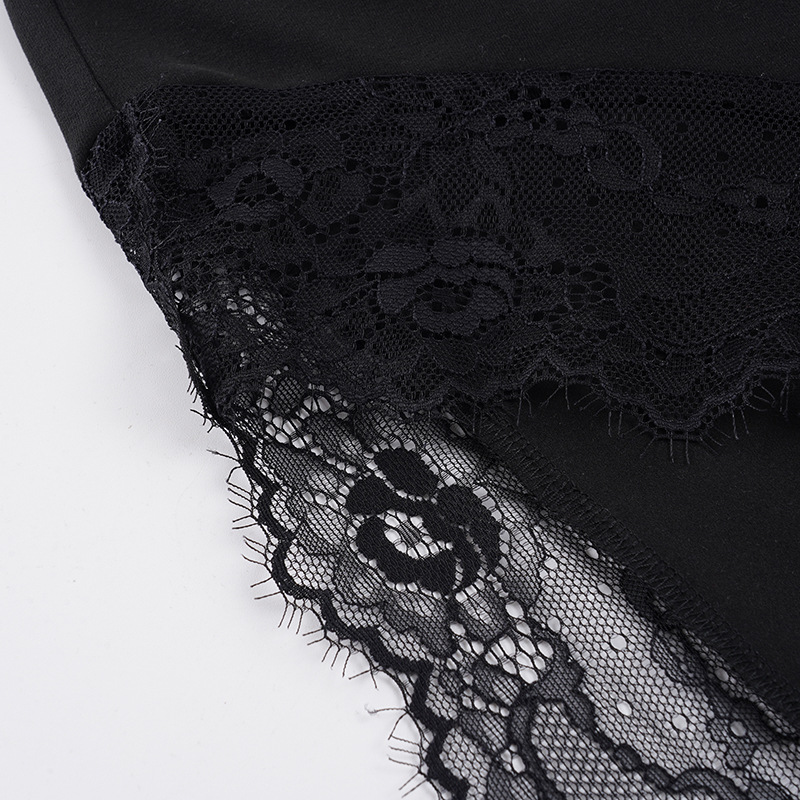 Elegant Black Lace Patchwork Halter Neck High Slit Long Evening Dress For Women
