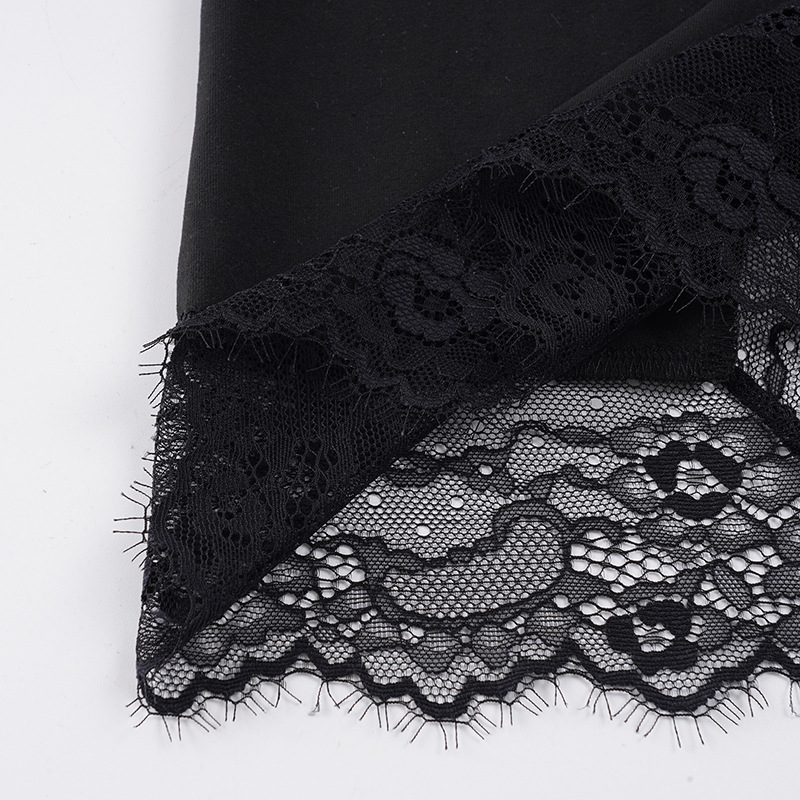 Elegant Black Lace Patchwork Halter Neck High Slit Long Evening Dress For Women
