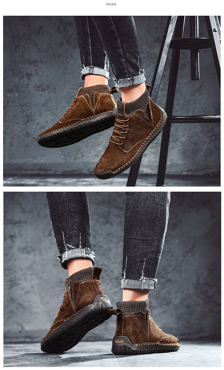 7009 Four Seasons trendy men's shoes high-top cotton-padded independent station plus size 38-48 casual handmade shoes cross-border socks mouth shoes