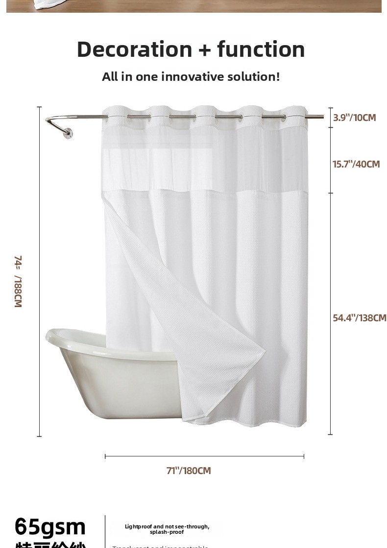 Double Layer Waffle Textured Waterproof Polyester Shower Curtain with Large Loops for Bathroom Privacy
