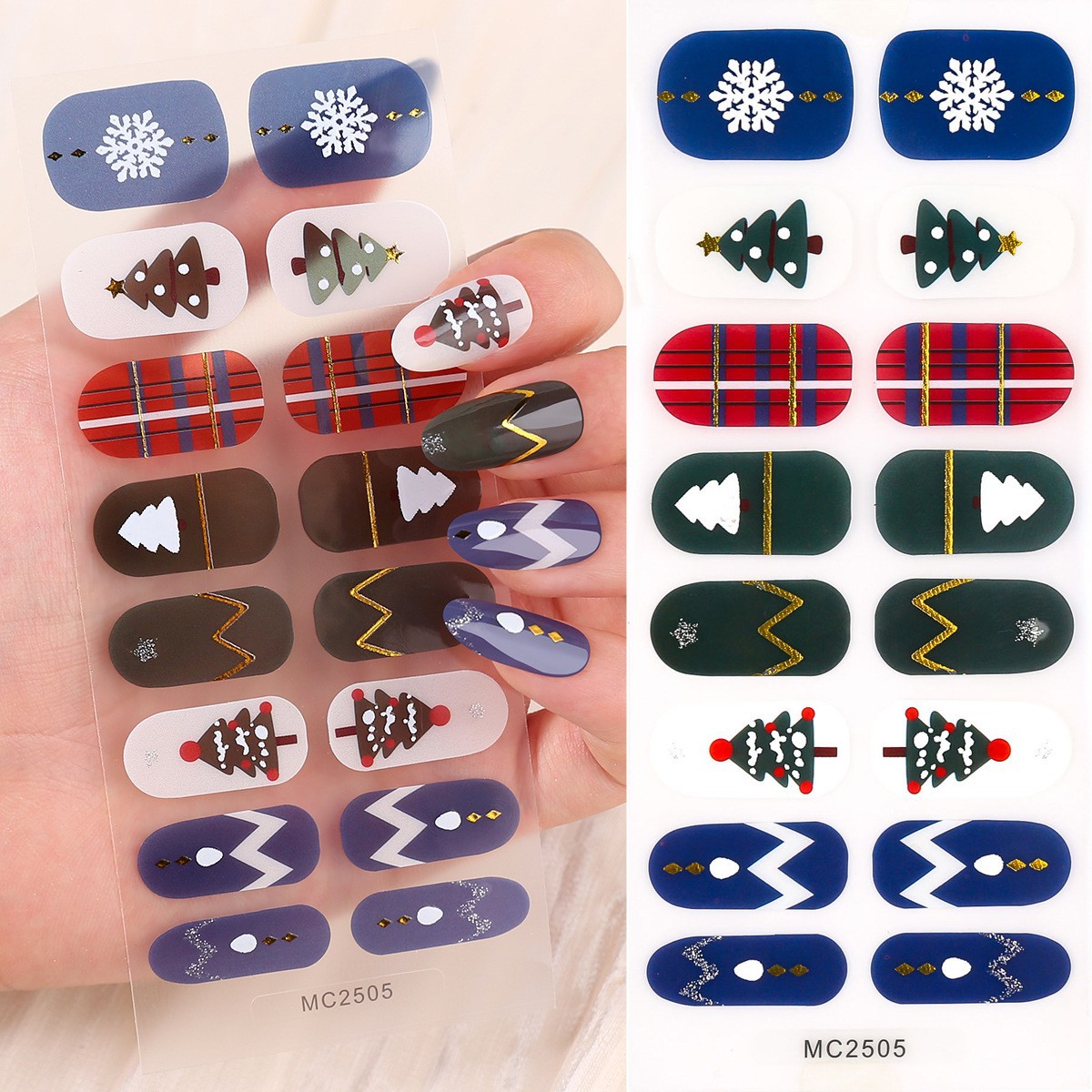16-Finger French Christmas No-Bake Gel Nail Stickers Self-Adhesive Nail Polish Film Manicure Decals