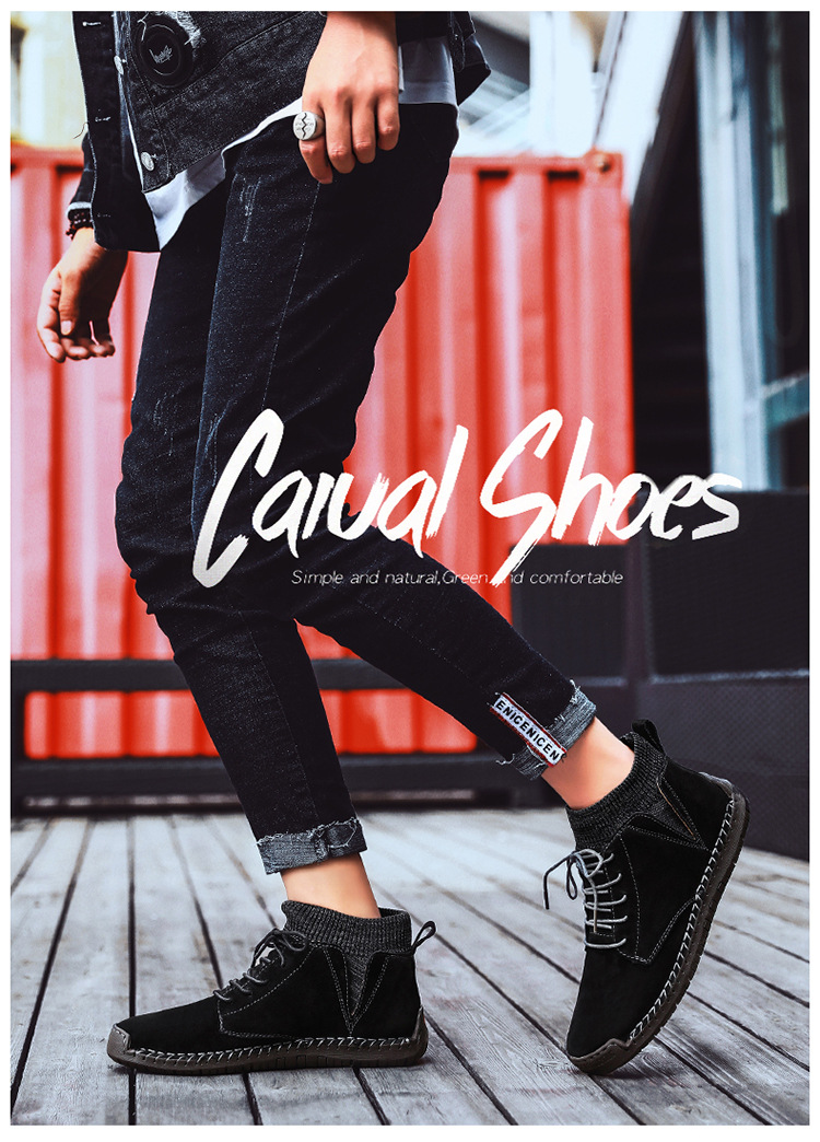 7009 Four Seasons trendy men's shoes high-top cotton-padded independent station plus size 38-48 casual handmade shoes cross-border socks mouth shoes