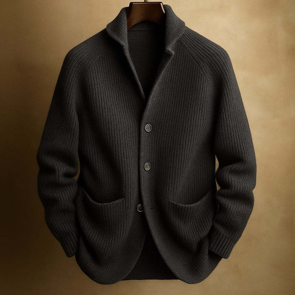 Men's Knitted Three-Button Notch Lapel Cardigan Casual Loose Fit Sweater Coat