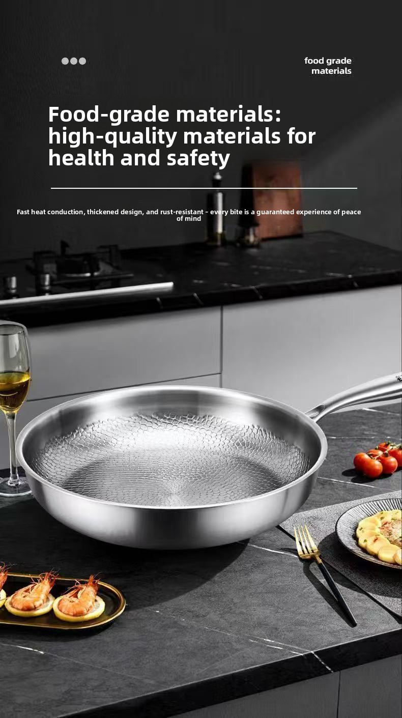 304 Stainless Steel Frying Pan with Gold-Tone Handle