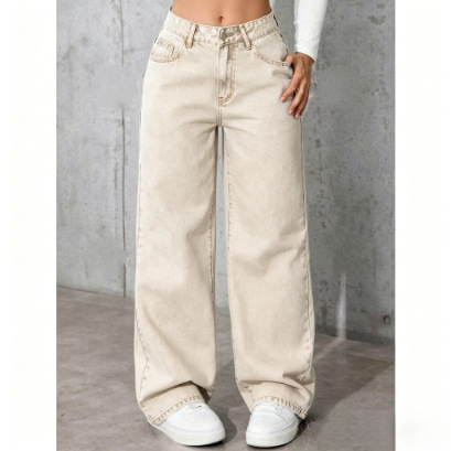 Women's retro textured wide-leg floor-length denim pants